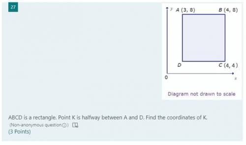 ABCD is a rectangle. Point K is halfway between A and D. Find the coordinates of K.