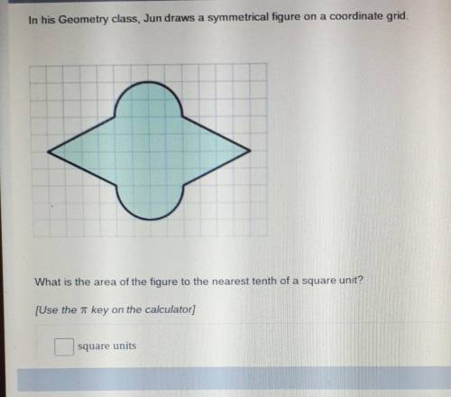 In his Geometry class, Jun draws a symmetrical figure on a coordinate grid.

What is the area of t