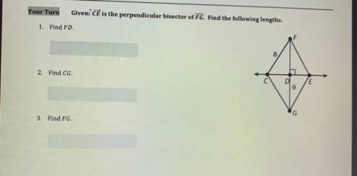 Given CE is the perpendicular bisector of FG find following lengths
