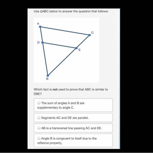 Which fact is not used to prove that ABC is similar to DBE?