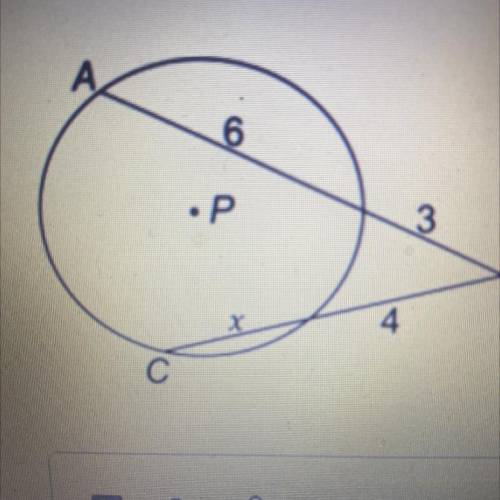 Line segments AB and CB intersect outside of circle P as shown below. What is the value of x?