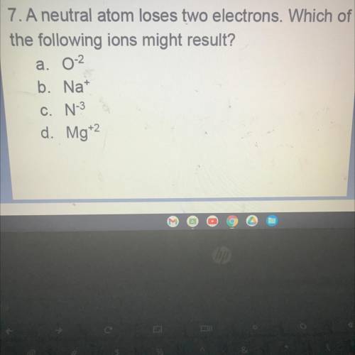 7.) A neutral atom loses two electrons. Which of the following ions might result? HELP ME ASAP!!!