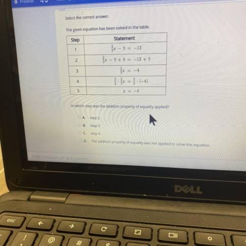 The given equation has been solved in the table.

Step
Statement
1
fr – 9 = -13
RO
2
2
31
et – 9 +