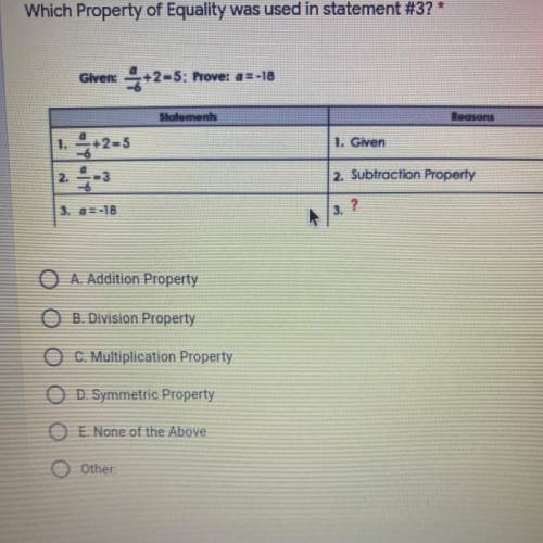 Which property of equality was used in statement #3 please help