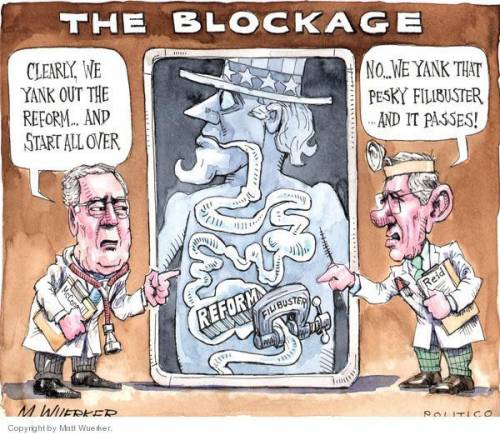 Which chamber in Congress would be causing the block mentioned in the political cartoon?

The Se