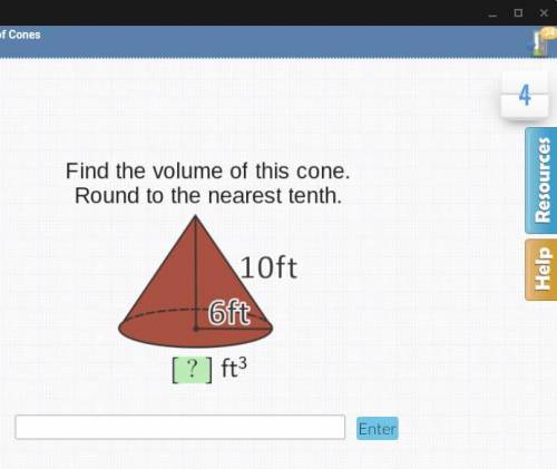 Find the volume of this cone. round to the nearest tenth. l=10 r-6
