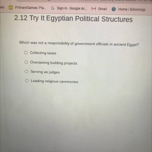 Which was not a responsibility of government officials in ancient Egypt 
PLS ANSWER