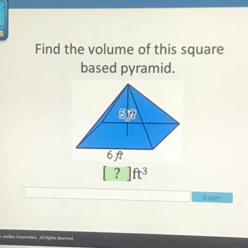 Find the volume of this square
based pyramid.