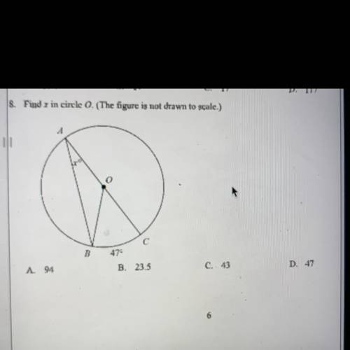 Find x in circle O. Figure is not drawn to scale. HURRY PLEASE