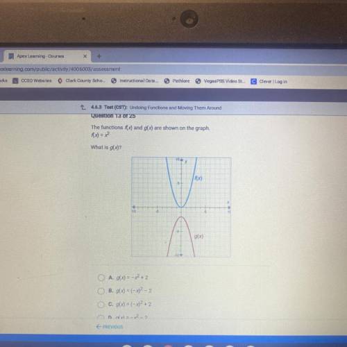 The functions f(x) and g(x) are shown on the graph fx=x^2 what is gx