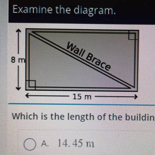 Which is the length of the building's wall brace?

A. 14.45 m
B. 17 m
C. 23 m
D. 49 m
E. 189 m