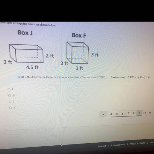 What is this the difference in the surface areas in square feet of the two boxes?