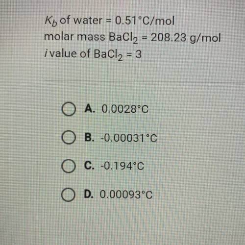What is the predicted change in the boiling point of water when 2.10 g of

barium chloride (BaCl2)
