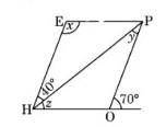 The adjacent figure HOPE is a parallelogram. Find the angle measures x, y and z. State the properti