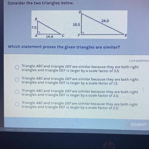 Which statement proves the given triangles are similar?