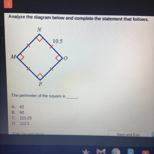 Analyze the diagram below and complete the statement that follows.

The perimeter of the square is