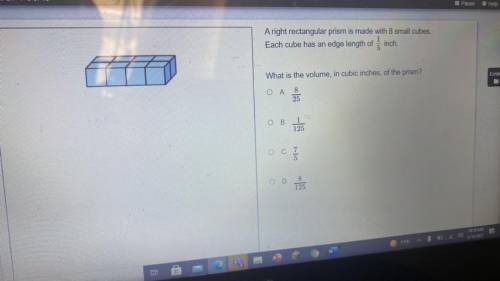 A right rectangular prism is made with eight small cubes. Each cube has length of half inch what is