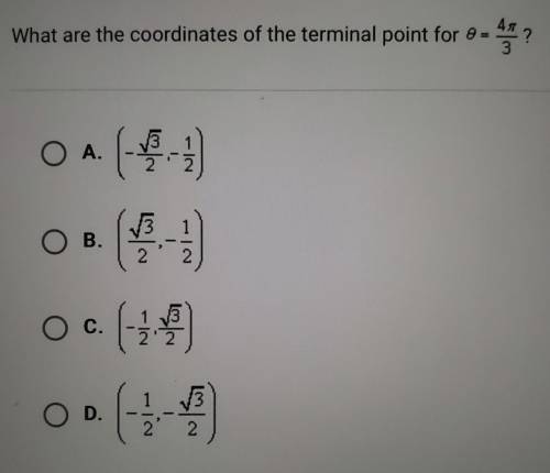 What are the coordinates of the terminal point for 9 = 3 1 O A. 受, ము O B. NI O c. (1 2.2 D.​