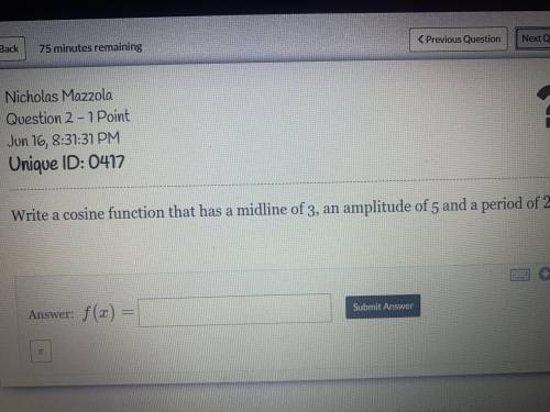 Write a cosine function that has a midline of 3, an amplitude of 5 and a period of 2