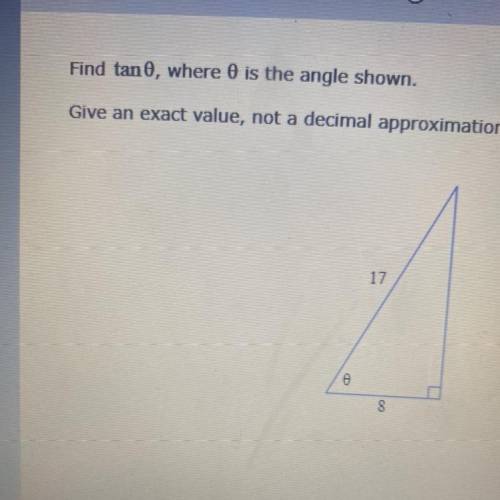 Find tan 0, where is the angle shown give an exact value not a decimal approximation plz help due s