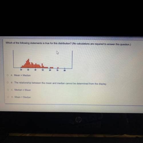 Which of the following statements is true for this distribution? (No calculations are required to a