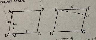 ABCF AND EFGH ARE CONGRUENT PARALLELGRAMS. AD = 10cm, MC = 8cm, and the area of ABCD is 112cm^2. Wh