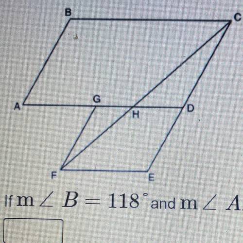 Parallelogram ABCD is adjacent to rhombus DEFG, as shown below, and FC intersects AD at H.

B
D
H