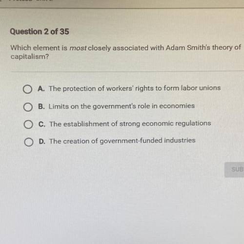 Which element is most
closely associated with Adam Smith’s theory of capitalism?