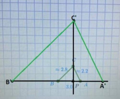 Draw the image of triangle ABC under a dilation whose center is p and scale factor is 1/4