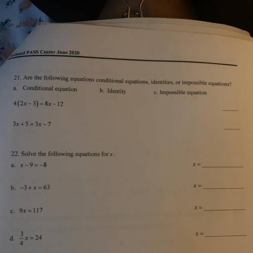 21. Are the following equations conditional equations, identities, or impossible equations?

a. Co