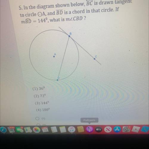 5. In the diagram shown below, BC is drawn tangent

to circle OA, and BD is a chord in that circle
