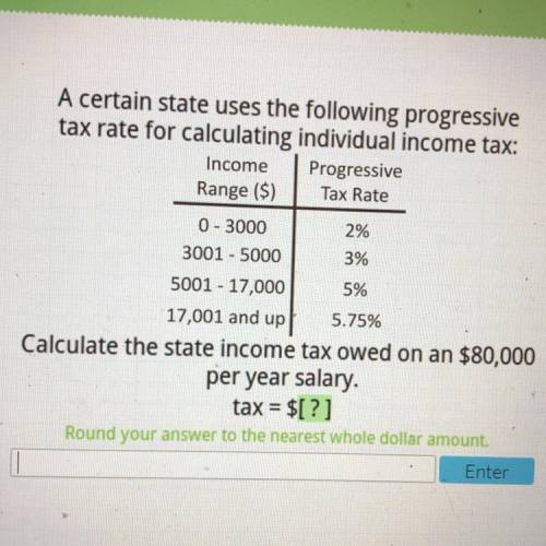 A certain state uses the following progressive

tax rate for calculating individual income tax:
Pr