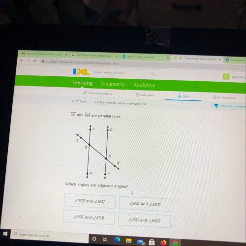 Which angles are adjacent angles