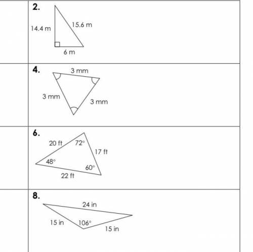 “Classify each triangle by it’s angles and sides” 
Can someone please help me thank!!