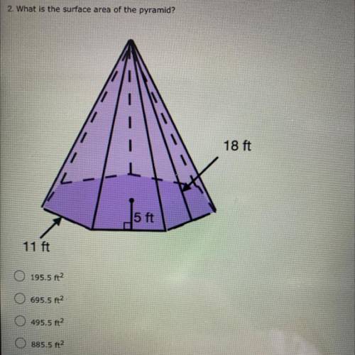 What is the surface area of the pyramid?

A: 195.5 ft^2
B: 695.5 ft^2
C: 495.5 ft^2
D: 885.5 ft^2