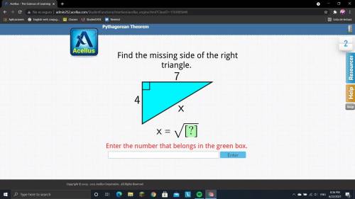 Find the missing side of the right triangle, please help!!