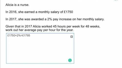 Alicia is a nurse in 2016 she earned a monthly salary of £1750