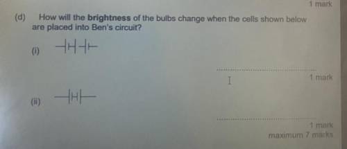 How will the brightness of the bulbs change when the cells shown below are placed into Ben's circui