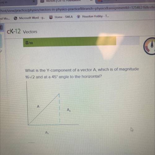 What is the Y-component of a vector A, which is of magnitude

16-12 and at a 45° angle to the hori
