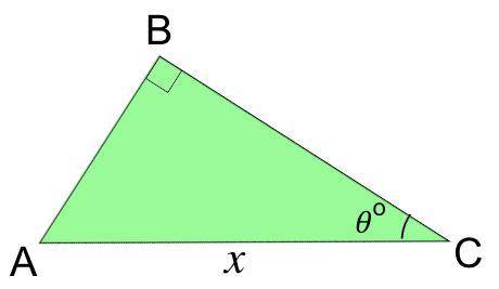 Given that 
x
= 7.3 m and 
θ
= 52°, work out AB rounded to 3 SF.