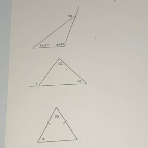 Determine the value of x for the following interior and exterior angles 
Picture attached