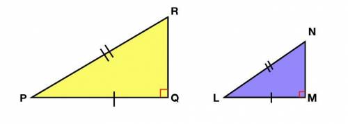 The following two right triangles are similar.If side PQ = 42, side LM = 28, and side QR = 24, what