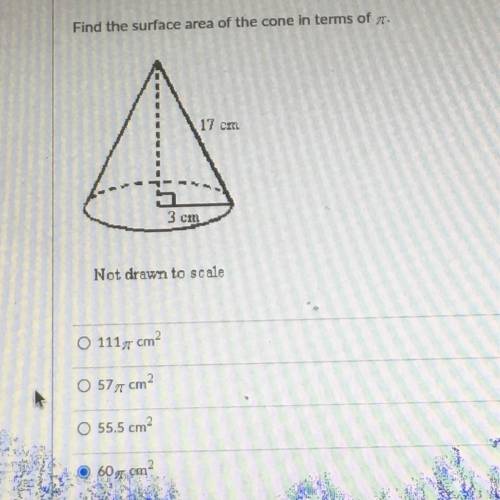 Find the surface area of the cone in terms of pi

17 cm height
3 cm radius
Not drawn to scale