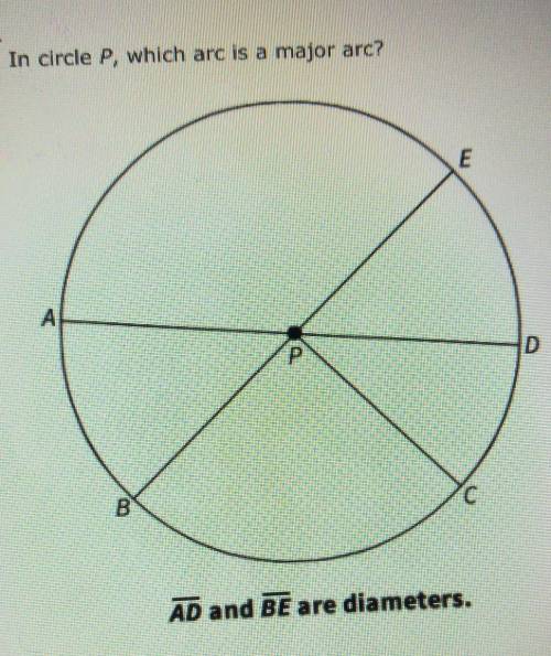 In circle p, which arc is a major arc?​