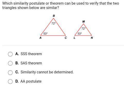Which similarity postulate or theorem can be used to verify that the two triangles shown below are