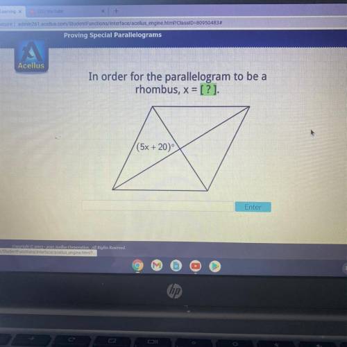 In order for the parallelogram to be a rhombus x = ?