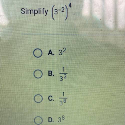 Simplify this equation (3-2)4