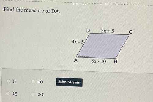Find the measure of DA