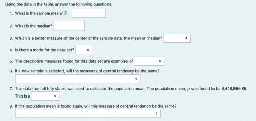 The following data is a randomly selected sample of 20 state populations. Find the measures of cent