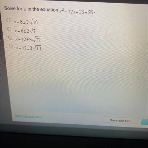 Solve for x in the equation x^2-12+36=80
